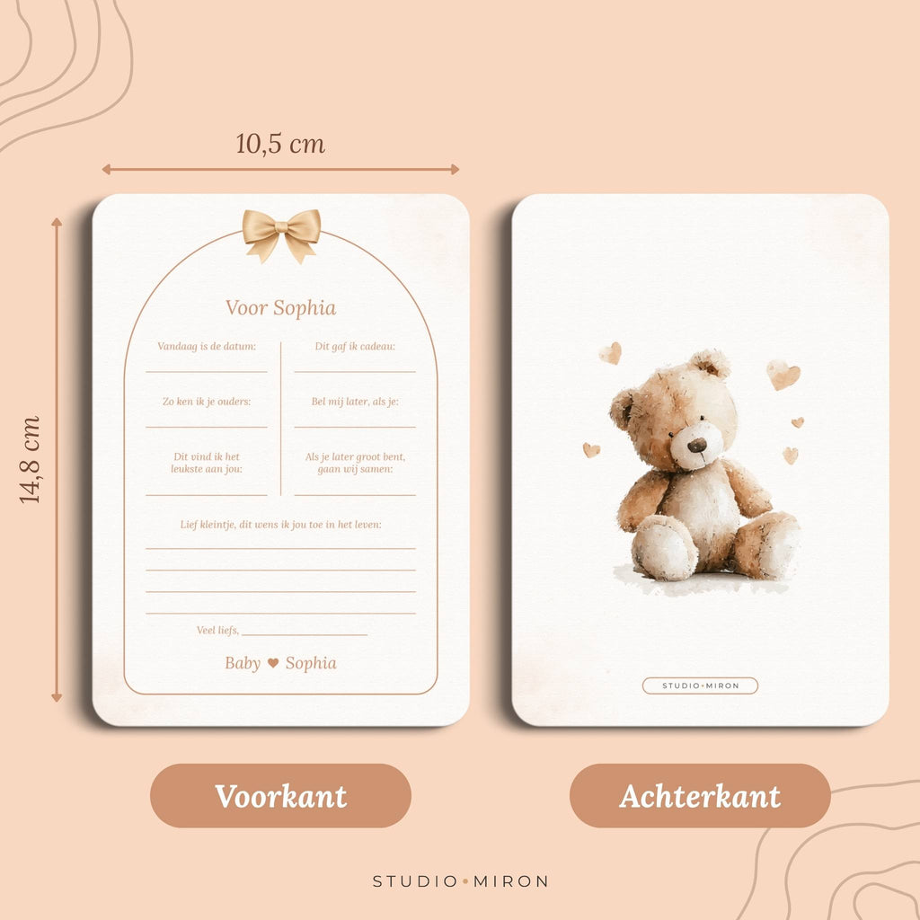 Kraamkaarten voor de baby formaat voorkant en achterkant boho beige Studio Miron