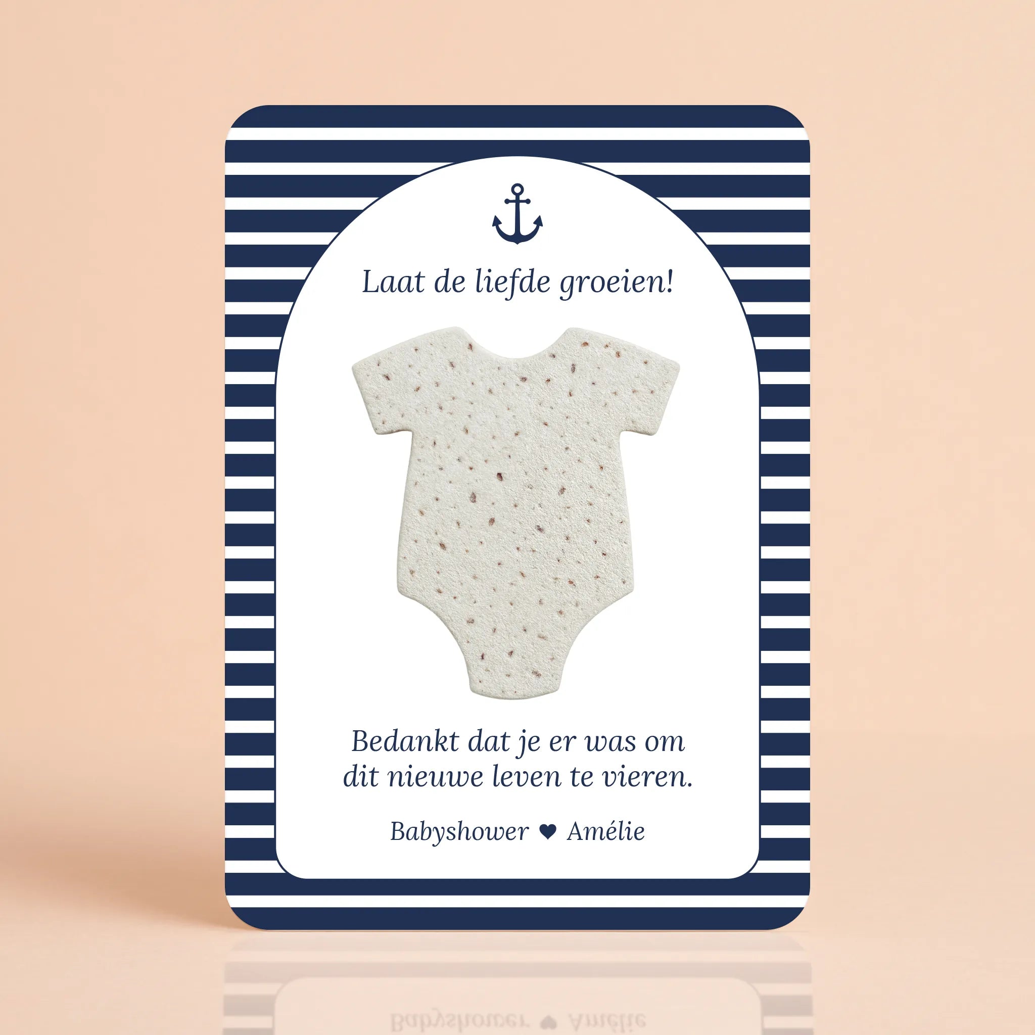 Babyshower cadeau en bedankje met zaadpapier Rompertje Navy Blue -gepersonaliseerd kaartje met romper van zaadpapier, Studio Miron