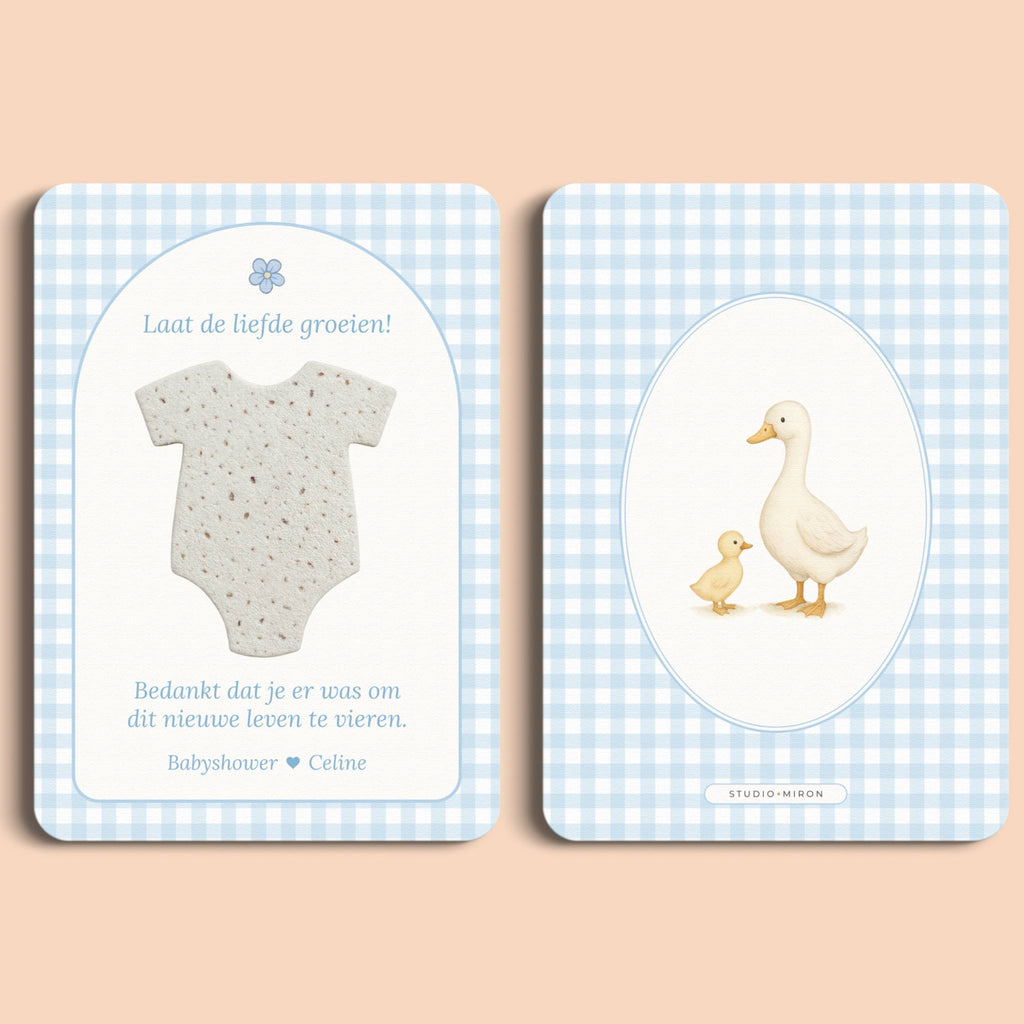 Zaadpapier Rompertje Cadeau | Gingham Blauw