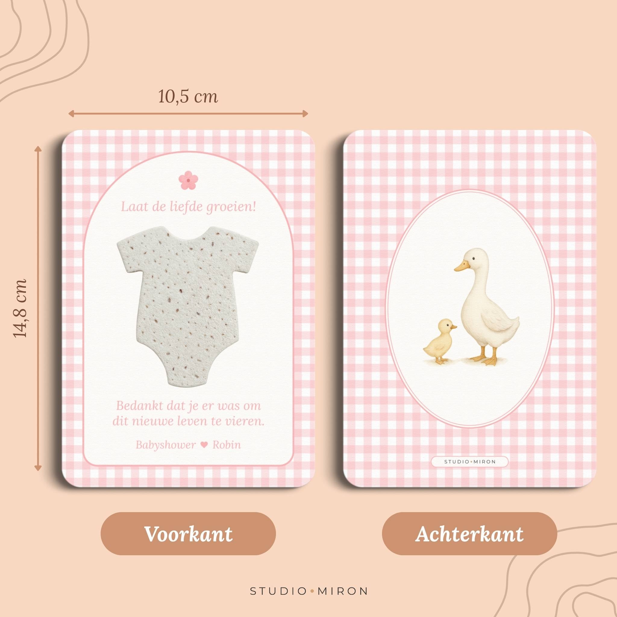 Zaadpapier Rompertje Cadeau | Gingham Roze