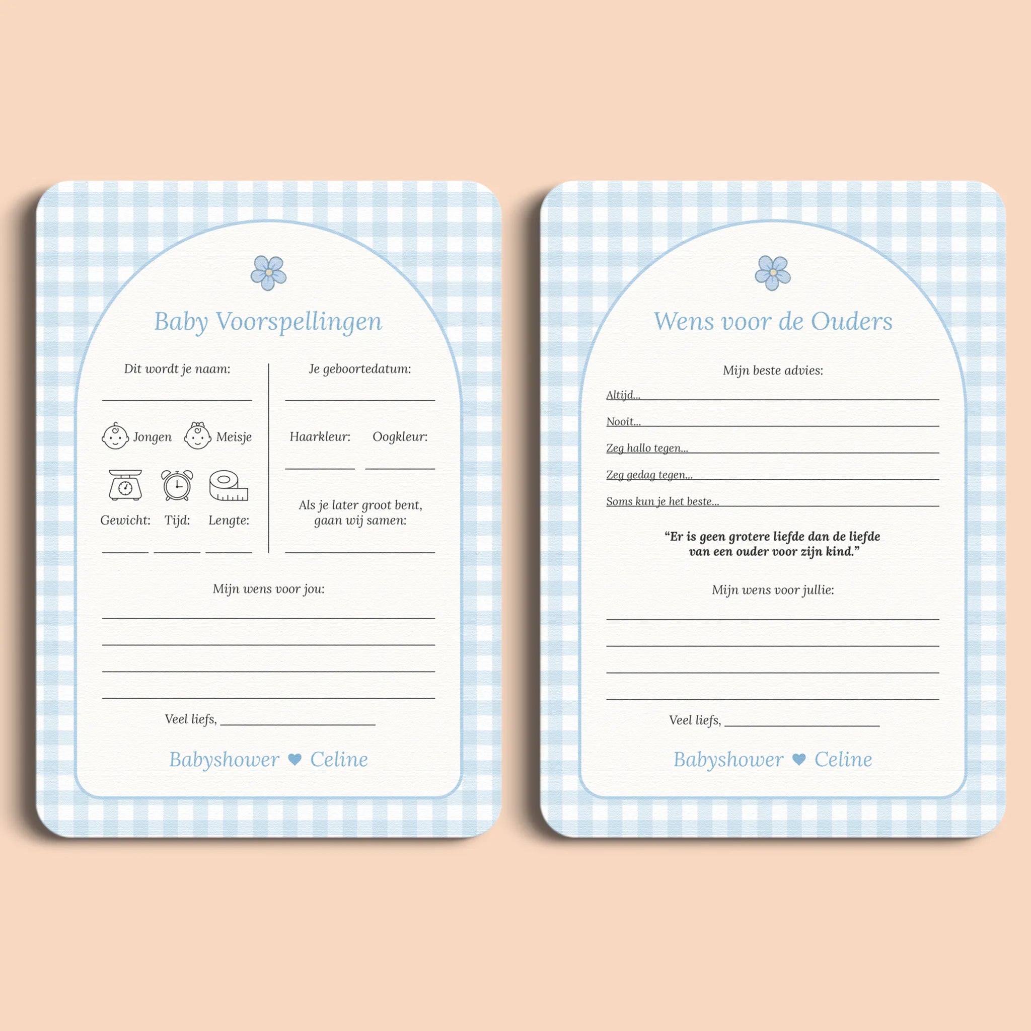 Babyshower Invulkaarten Pakket | Gingham Blauw