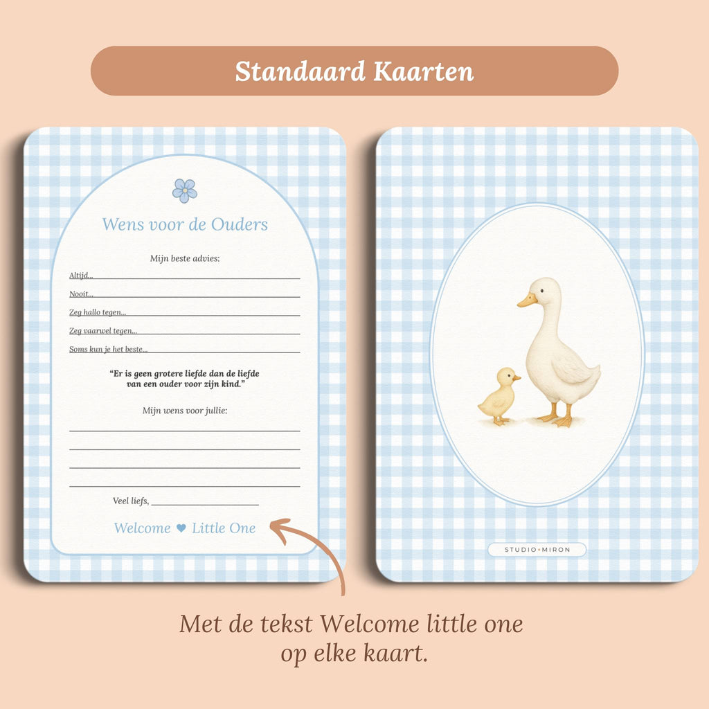 Babyshower invulkaarten wens voor de ouders gingham blauw standaard voor en achter Studio Miron