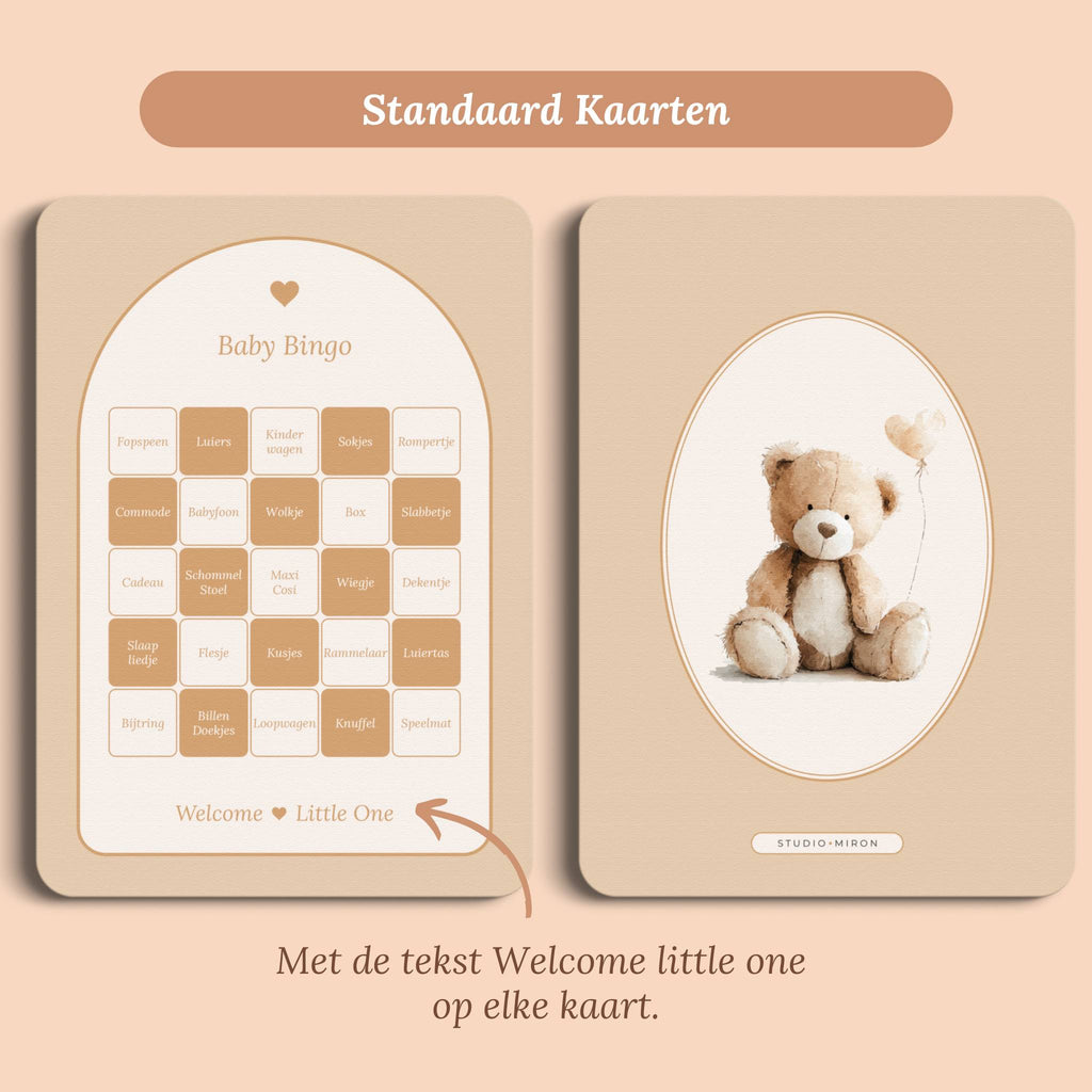 Babyshower spelletjes baby bingo boho zand standaard voor en achter Studio Miron