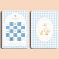 Babyshower spelletjes baby bingo gingham blauw voor en achter Studio Miron