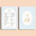 Babyshower spelletjes baby quiz gingham blauw voor en achter Studio Miron