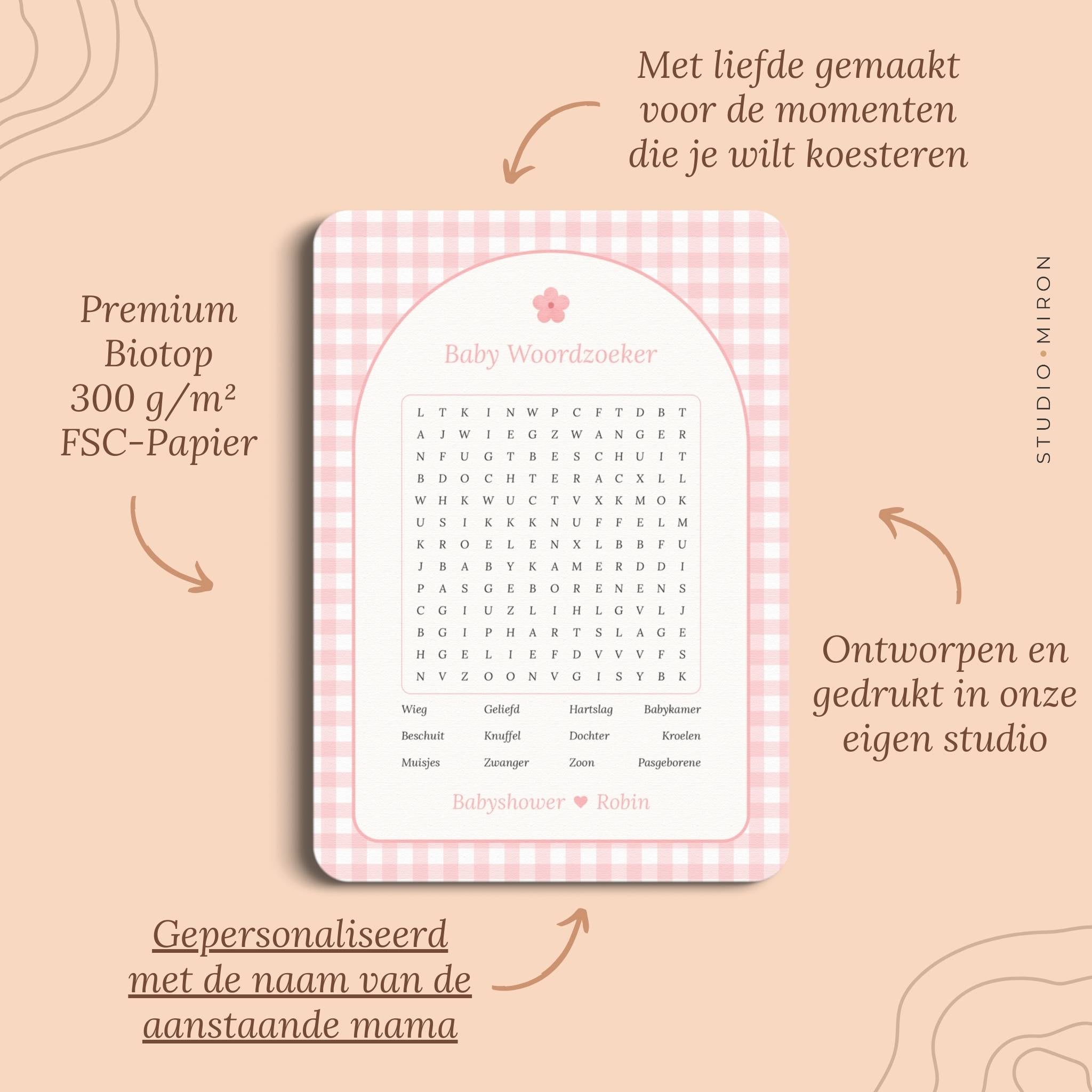 Baby Woordzoeker | Gingham Roze