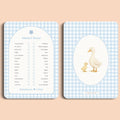 Babyshower spelletjes mamas keuze gingham blauw voor en achter Studio Miron