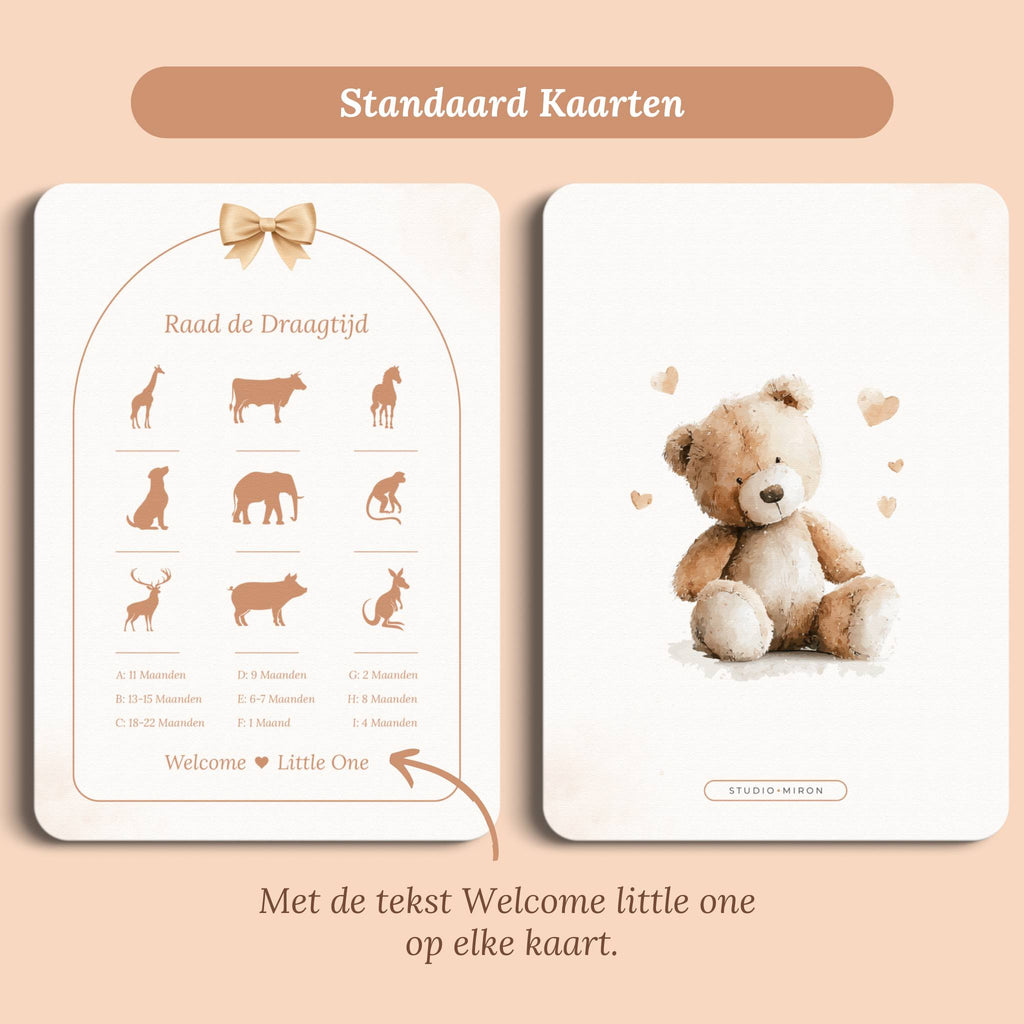 Babyshower spelletjes raad de draagtijd boho beige beertje standaard voor en achter Studio Miron