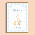 Babyshower Welkomstposter in gingham blauw stijl, gepersonaliseerd met naam – Studio Miron