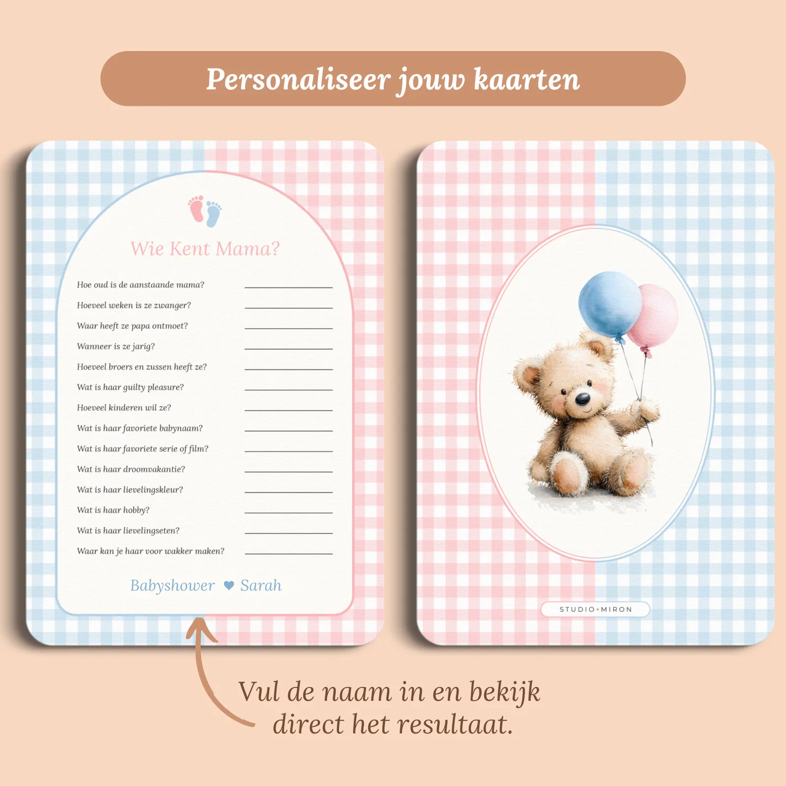 Voorbeeld van de kaart met de naam die je invult