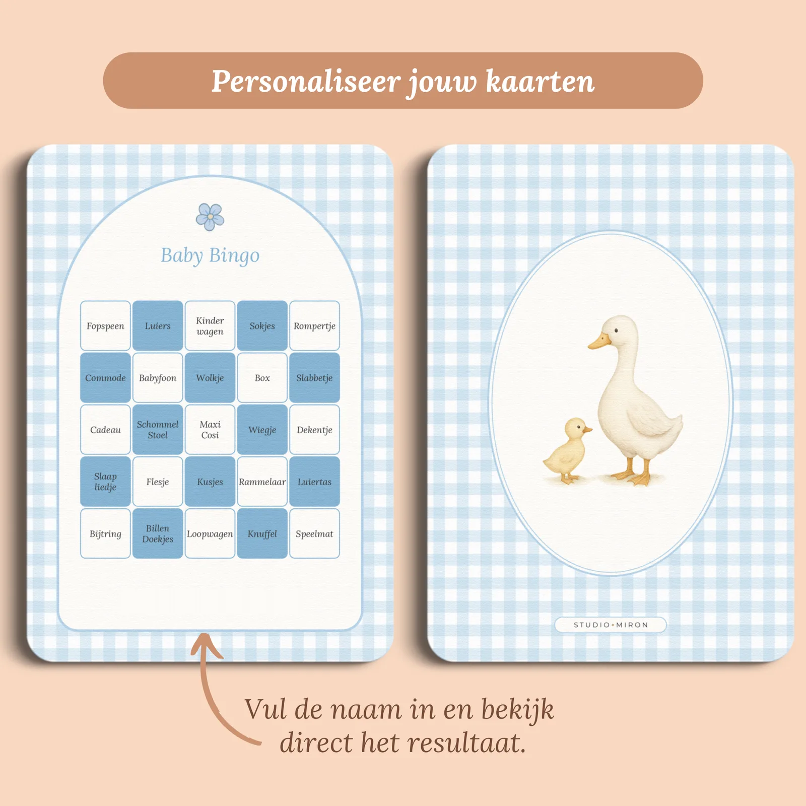 Voorbeeld van de kaart met de naam die je invult