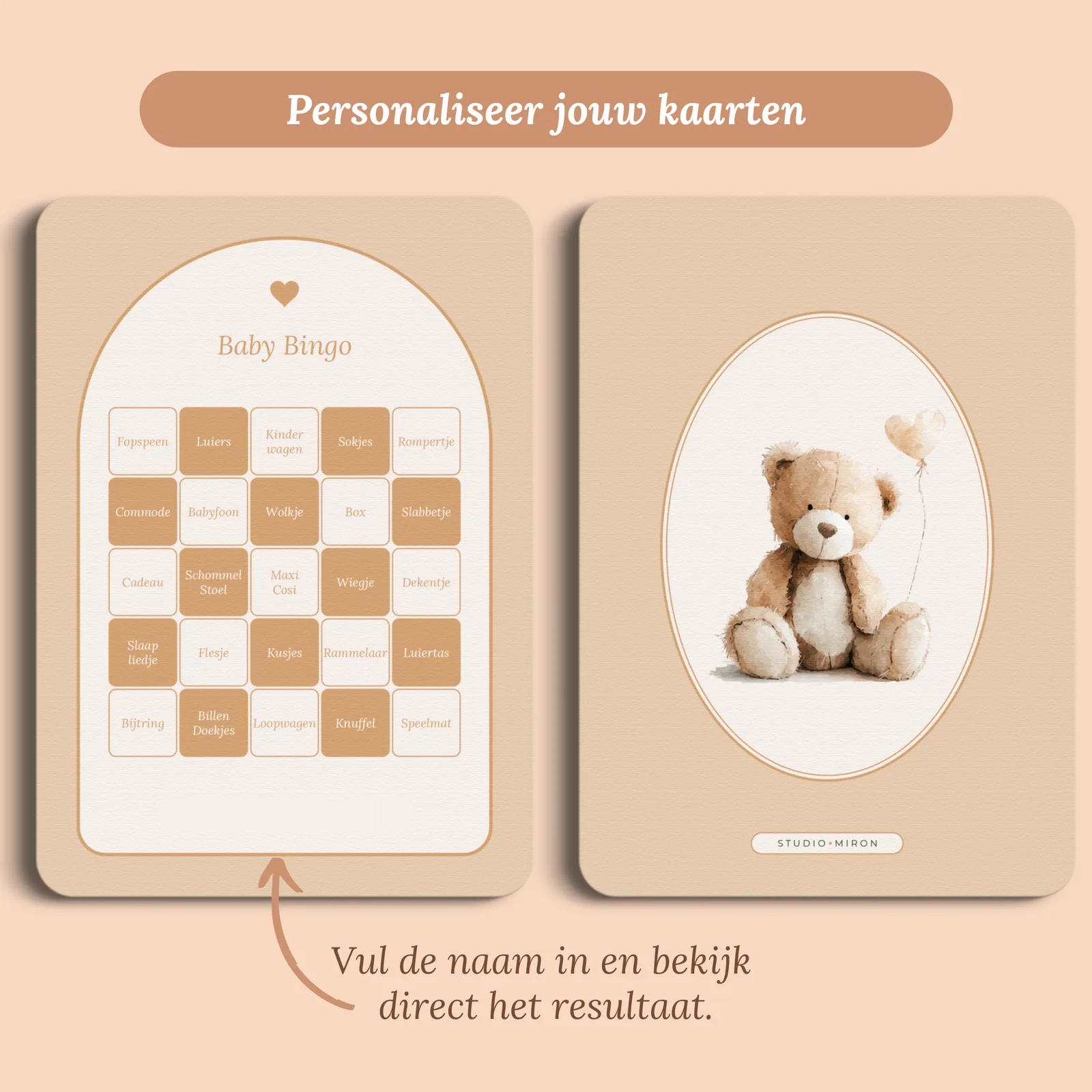 Voorbeeld van de kaart met de naam die je invult