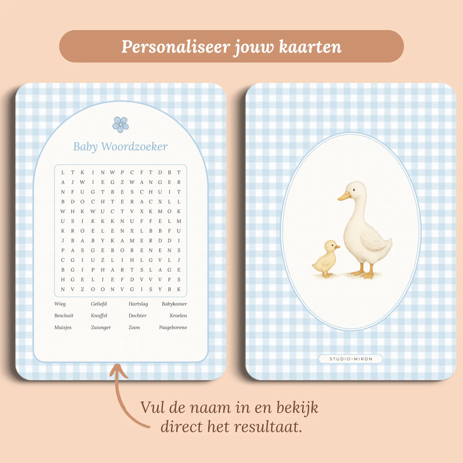 Voorbeeld van de kaart met de naam die je invult