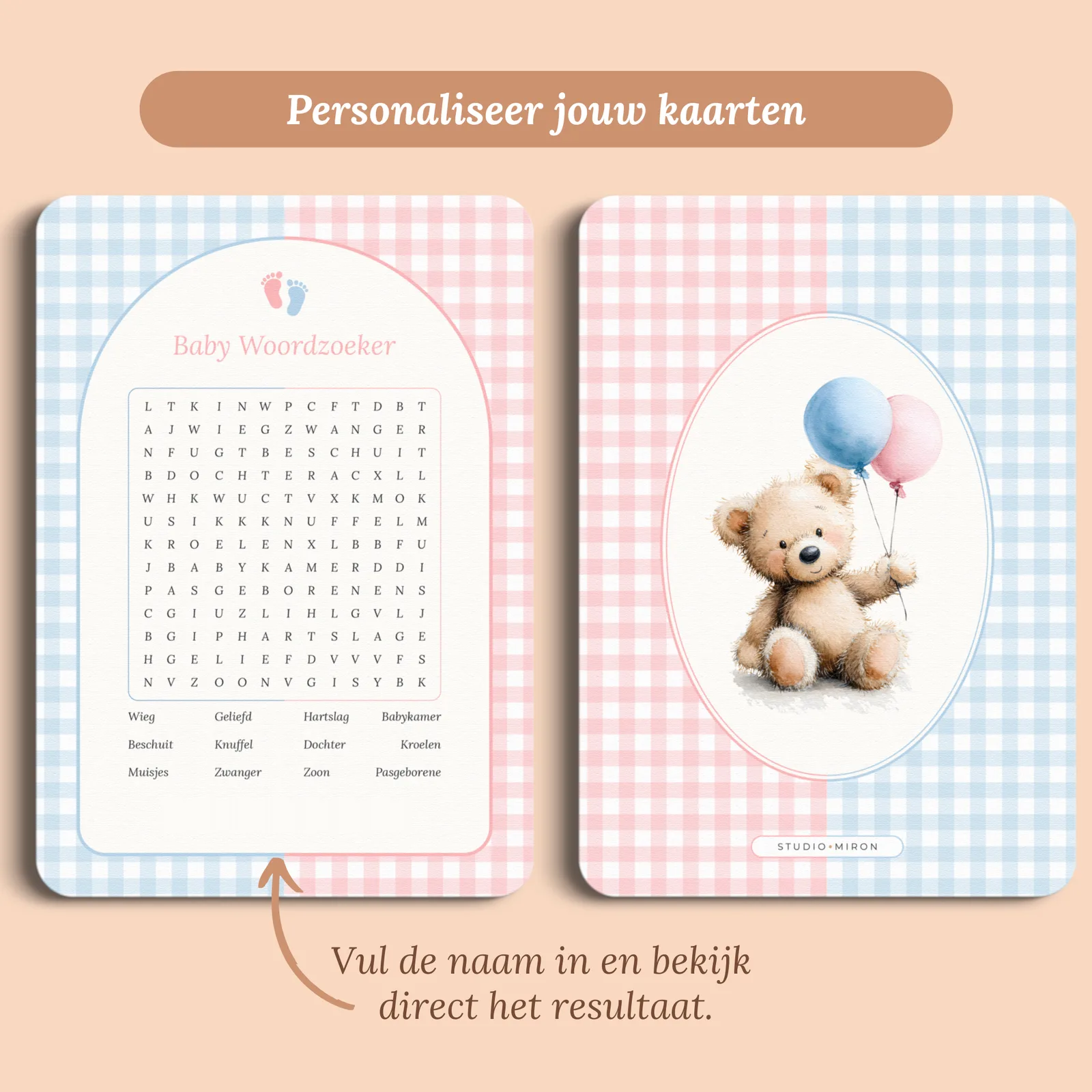 Voorbeeld van de kaart met de naam die je invult