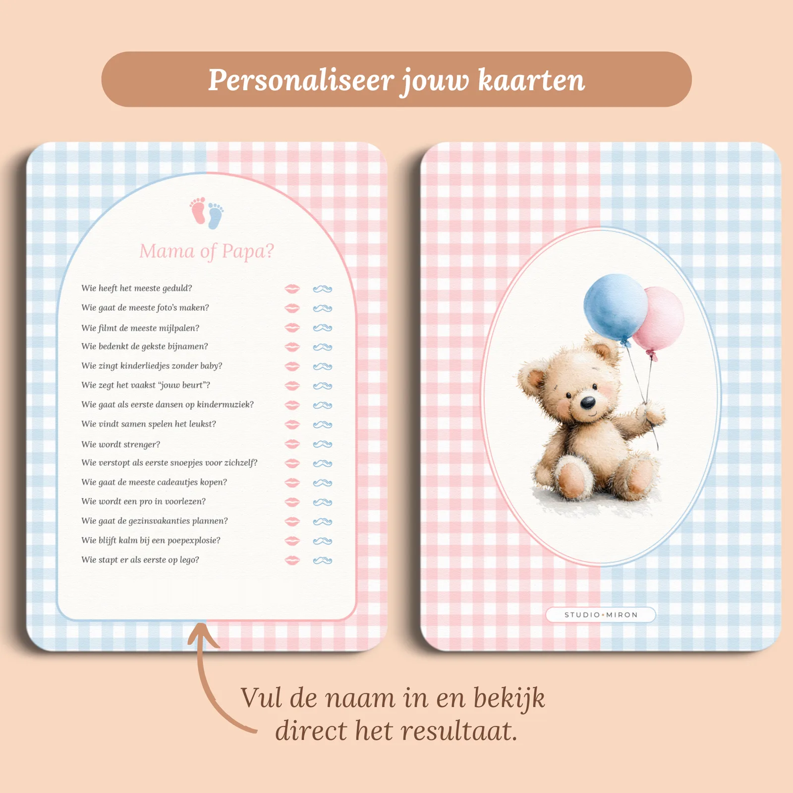 Voorbeeld van de kaart met de naam die je invult