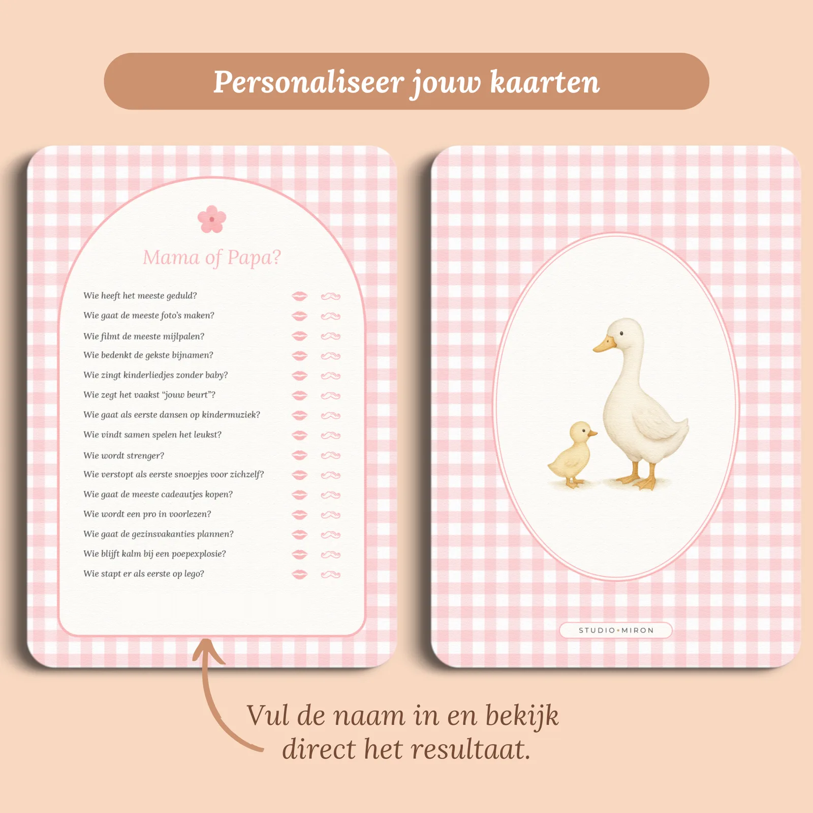 Voorbeeld van de kaart met de naam die je invult