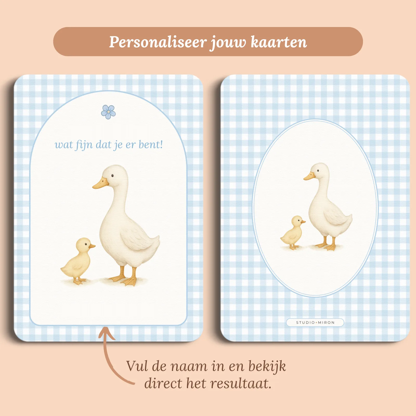 Voorbeeld van de kaart met de naam die je invult