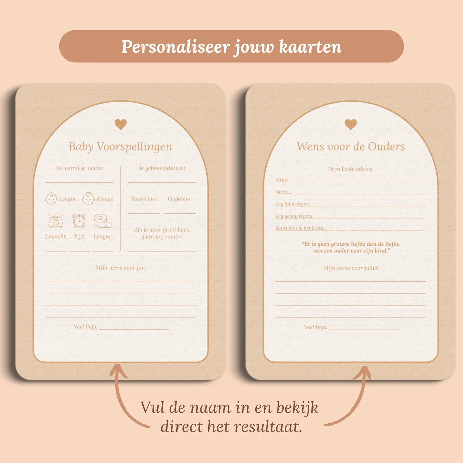 Voorbeeld van de kaart met de naam die je invult